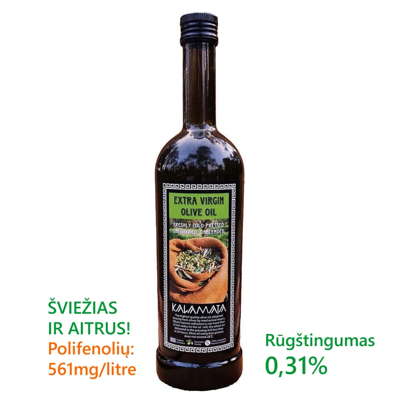 Ankstyvo derliaus, aitrus, ypač tyras, KALAMATA alyvuogių aliejus, 2024.10/11mėn. derlius