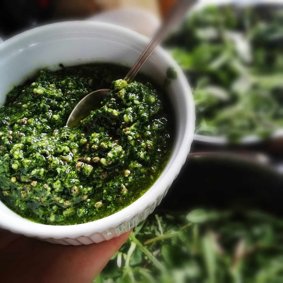 Nettle and Milk Pesto with hemp seeds
