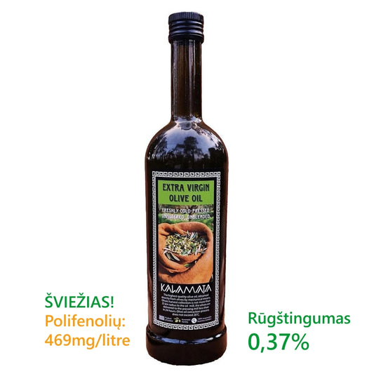 Šviežias ankstyvo derliaus, aitrus, ypač tyras, KALAMATA alyvuogių aliejus, 2025.10/11mėn. derlius